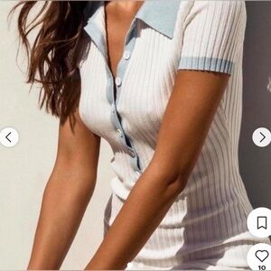 Princess Polly White and Blue Ribbed Polo Dress